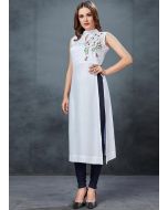 White Side Slit Readymade Long Kurta Set