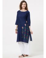 Navy Blue Embroidered Long Kurta Palazzo Set