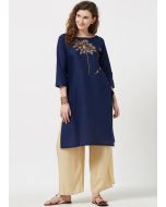 Navy Blue Straight Cut Kurta Palazzo Set