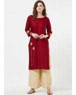 Maroon Straight Cut Kurta Palazzo Set 