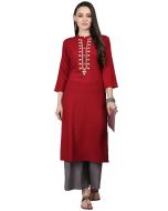 Maroon Straight Cut Long Kurta Palazzo Set