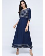 Navy Blue Gota Embellished Long Kurta Set