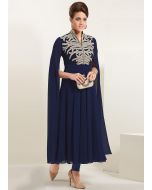 Navy Blue Cape Style Sleeved Long Kurta Set