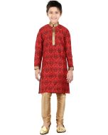 Readymade Red Art Silk Kids Kurta Pajama