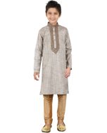 Readymade Grey Art Silk Cotton Kids Kurta Pajama