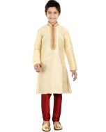 Readymade Gold Art Silk Kids Kurta Pajama