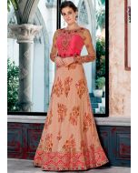 Pink Floral Digital Print Silk Readymade Gown