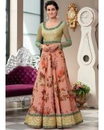 Readymade Pink Floral Digital Print Silk Gown