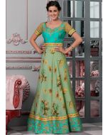 Sea Green Floral Digital Print Readymade Gown