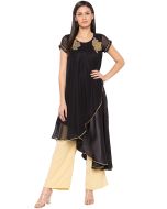 Black Asymmetric Twin Layered Kurta Pant Set