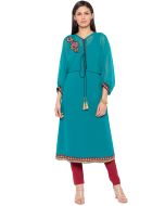 Readymade Straight Cut Kurta Pant Set In Blue