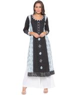 Black and White Floral Print Kurta Palazzo Set