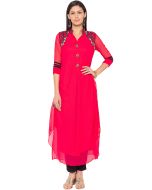 Readymade Asymmetric Red Long Kurta Pant Set