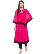 Pink Cape Style Asymmetric Long Kurta Pant Set