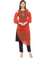 Orange and Black Twin Layered Kurta Pant Set