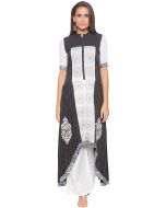 White Black Asymmetric Printed Kurta Palazzo Set