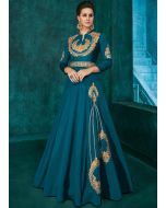 Blue Embroidered Readymade Gown