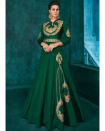 Indian Gowns Online: Buy Green Embroidered Readymade Indo Western Gown