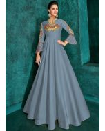 Blue Readymade Embroidered Bell Sleeved Gown