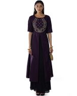 Purple and Black Embroidered Twin Layered Gown