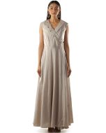 Grey Readymade Overlaped Embroidered Gown