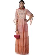 Peach Ruffled Readymade Embroidered Gown