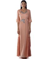 Peach Embroidered Bell Sleeves Readymade Gown