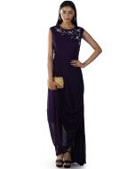 Readymade Purple Floral Embroidered Draped Gown