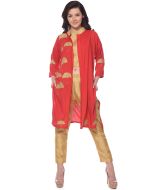 Golden Readymade Top Bottom Set With Jacket