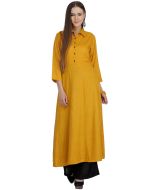 Yellow Flared Readymade Long Kurta Palazzo Set