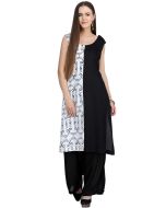 White Black Block Print Readymade Kurta Palazzo Set