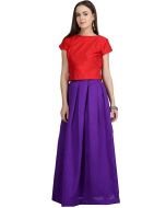 Purple Pleated Readymade Long Skirt With Top