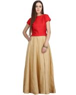 Readymade Beige Dupion Silk Long Skirt Top Set