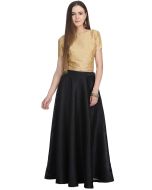 Readymade Dupion Silk Black Flared Skirt Top Set