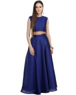 Navy Blue Readymade Dupion Silk Long Skirt Top Set