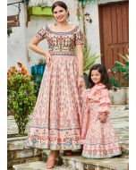 Readymade Peach Floral Digital Print Indowestern Gown