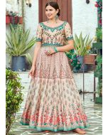 Readymade Cream Floral Digital Print Indowestern Gown