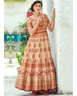 Beige Readymade Digital Floral Print Indowestern Gown