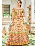 Readymade Yellow Floral Digital Printed Indowestern Gown