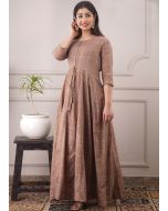 Brown Printed Readymade Chanderi Dress