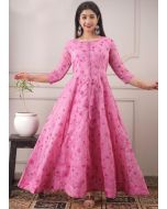 Readymade Pink Chanderi Dress With Floral Print