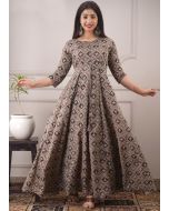 Flared Readymade Printed Chanderi Dress In Grey