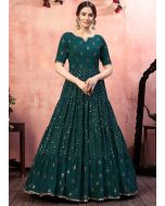 Green Georgette Tiered Style Sequins Embellished Gown