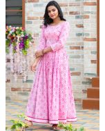 Pink Printed Readymade Cotton Indo Western Dress