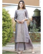 Grey Readymade Block Printed Kurta With Palazzo 