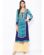 Blue Tie-Dye Printed Long Kurta With Palazzo