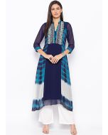 Blue Asymmetric Tie-Dye Printed Kurta Pant Set