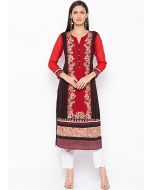 Red and Black Embroidered Long Kurta Pant Set