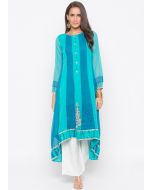 Turquoise Embroidered Asymmetric Kurta Pant Set