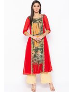 Red Tie-Dye Printed Readymade Kurta Pant Set